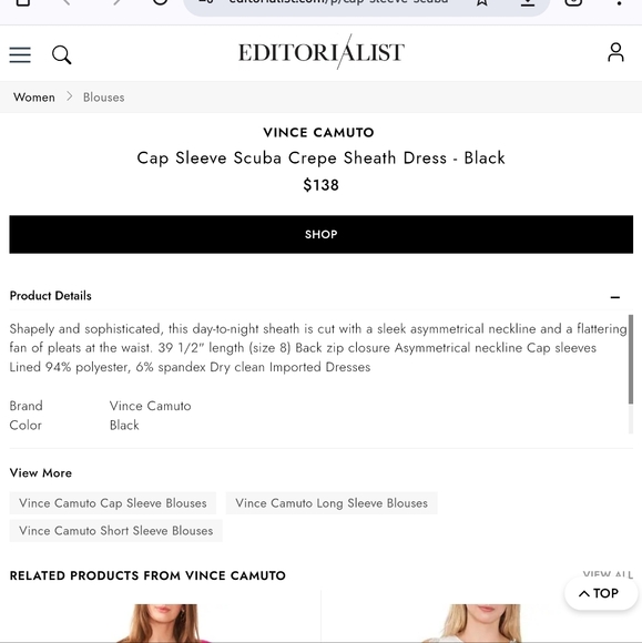 Vince Camuto Cap Sleeve Scuba Crepe Sheath Dress - Black size 8 - Picture 2 of 8